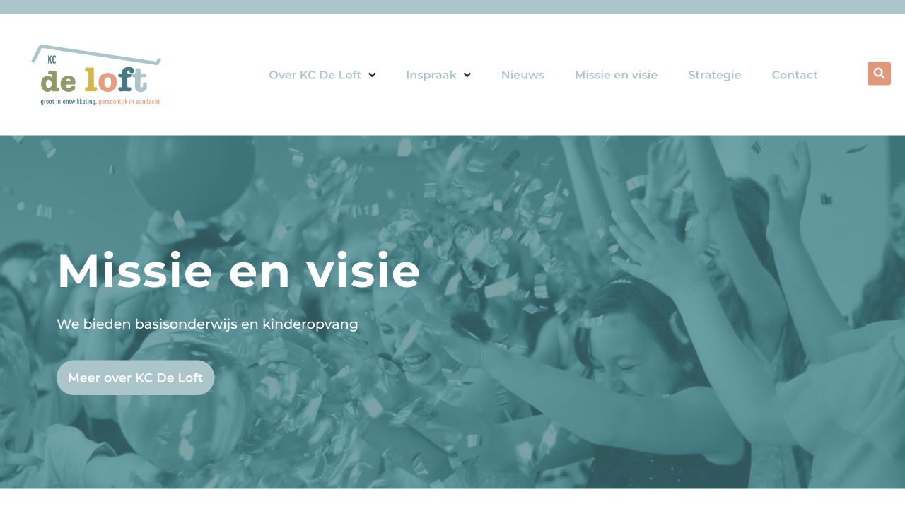 Missie-en-visiepagina van de door bartistiek gerealiseerde KC De Loft-website